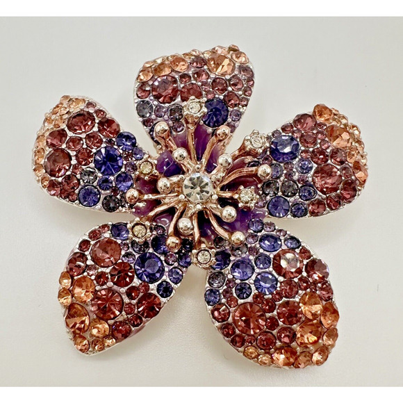 Anne Klein Brooch Flower Rhinestone Silver Tone Pin Festive Party Career - Picture 1 of 13